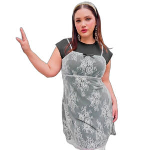 New Cider Black White 2xl Lace Patchy Floral Bowknot Mini Dress